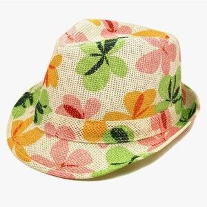 Flower Print Fedora Straw Hat Youth Girls Spring Costume multicolor